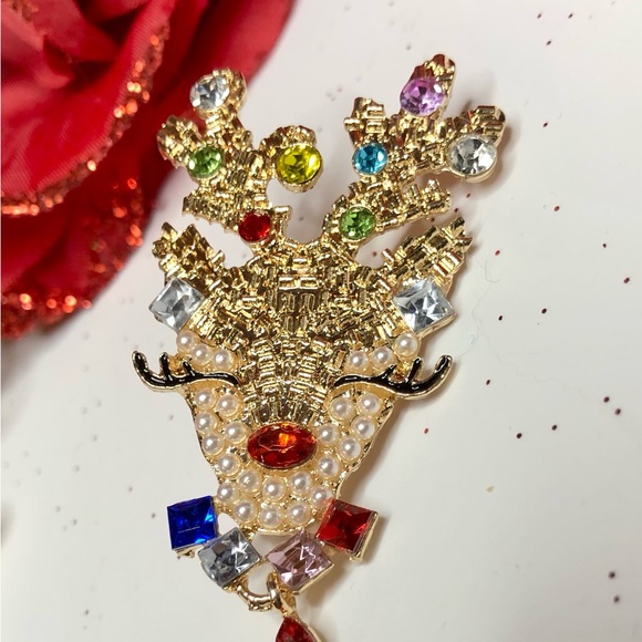 Reindeer Earrings Gold Crystals Stud Post Rudolph New - Picture 6 of 7